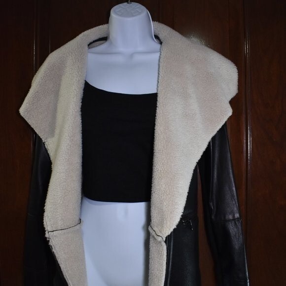 Ecru Anthropologie Suede Sherpa Lined jacket Size Small Black - Picture 10 of 14